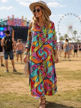 Live 4 Truth Abstract Art Print Button-Down Shirt Dress Size: XL